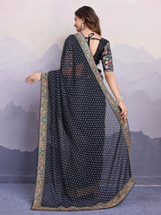 Stylish Black Georgette Party Wear Saree With Blouse