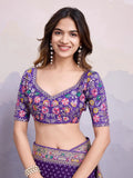 Attractive Purple Georgette Reception Wear Saree With Blouse