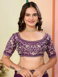 Glamorous Wine Organza Zari Embroidered Saree With Blouse