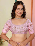 Beautiful Baby Pink Organza Sequins Party Wear Saree With Blouse