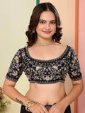 Mesmerizing Black Zari Embroidered Organza Saree With Blouse