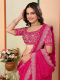 Majestic Hot Pink Organza Sequins Wedding Wear Saree With Blouse