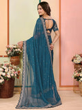 Stunning Blue Organza Zari Embroidered Traditional Saree With Blouse