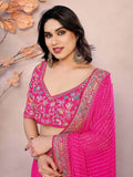 Glamorous Rani Pink Sequins Georgette Saree With Blouse