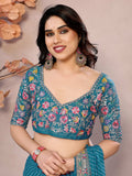 Gorgeous Teal Blue Traditional Leheriya Printed Saree With Blouse