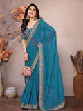 Gorgeous Teal Blue Traditional Leheriya Printed Saree With Blouse