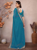 Gorgeous Teal Blue Traditional Leheriya Printed Saree With Blouse