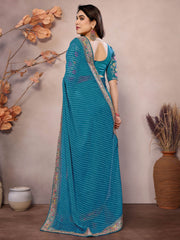 Gorgeous Teal Blue Traditional Leheriya Printed Saree With Blouse