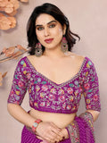 Alluring Purple Zari Embroidered Georgette Saree With Blouse