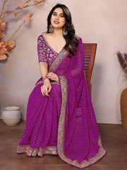 Alluring Purple Zari Embroidered Georgette Saree With Blouse
