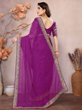 Alluring Purple Zari Embroidered Georgette Saree With Blouse