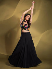 Dazzling Black Sequins Work Georgette Reception Wear Lehenga Choli