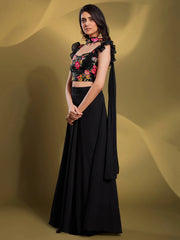 Dazzling Black Sequins Work Georgette Reception Wear Lehenga Choli