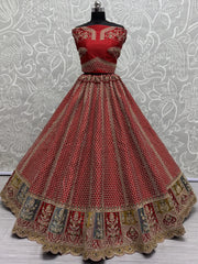 Stunning Red Multi-Thread Work Silk Bridal Wear Lehenga Choli