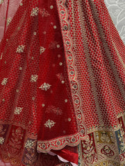 Stunning Red Multi-Thread Work Silk Bridal Wear Lehenga Choli