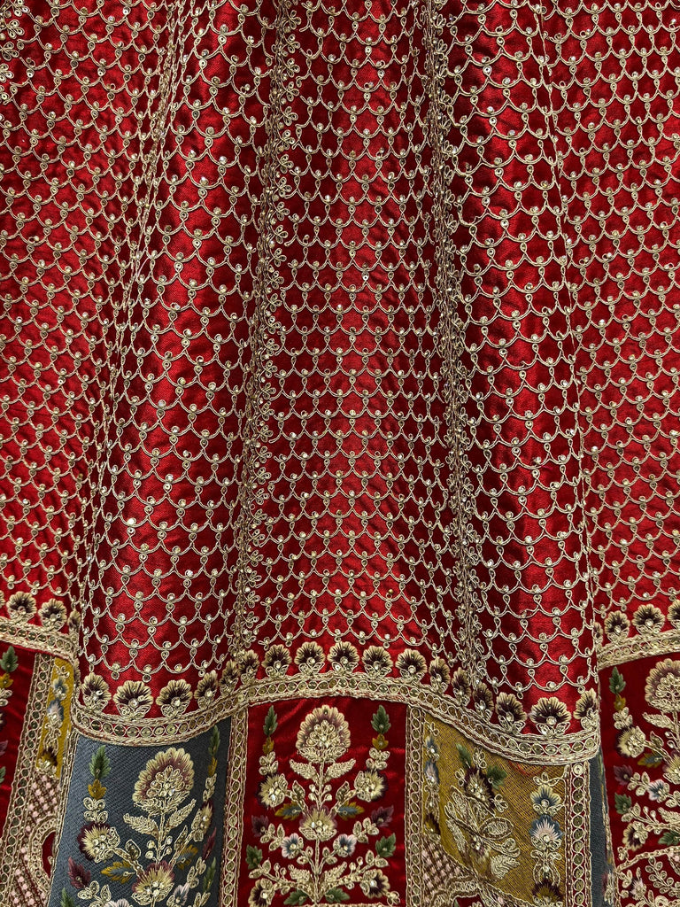 Stunning Red Multi-Thread Work Silk Bridal Wear Lehenga Choli