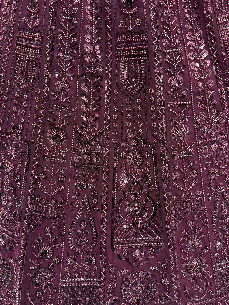 Glamorous Purple Thread Work Net Bridesmaid Lehenga Choli With Dupatta