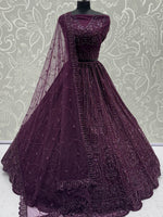 Glamorous Purple Thread Work Net Bridesmaid Lehenga Choli With Dupatta