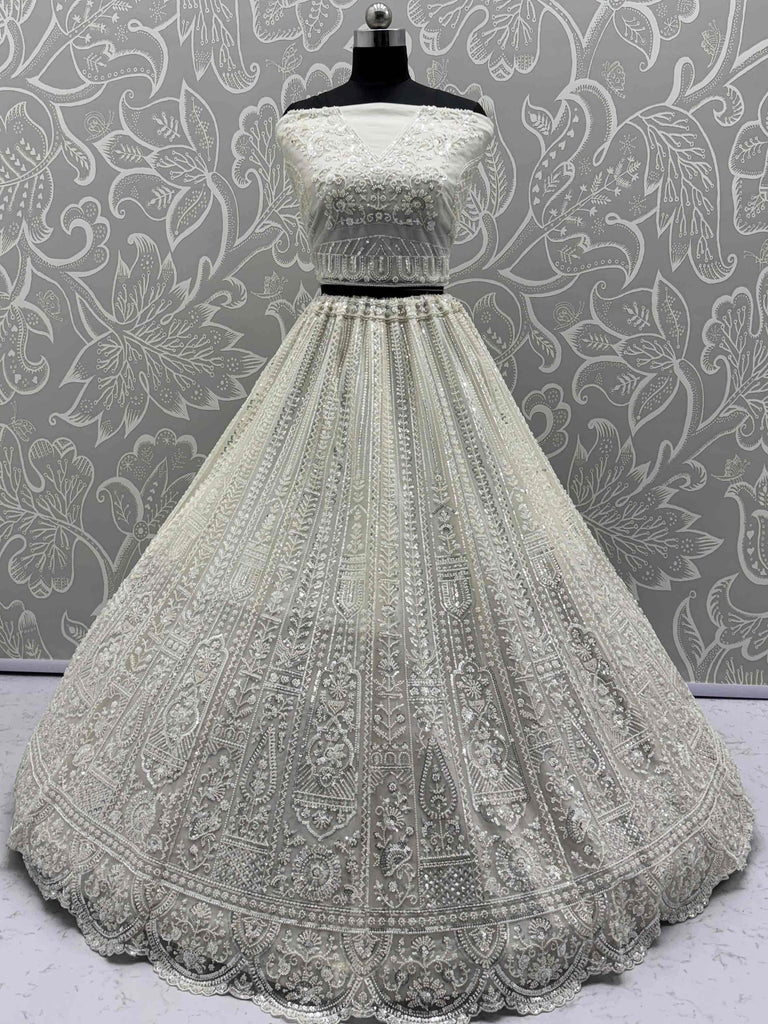 Gleaming White Sequins Net Engagement Wear Lehenga Choli With Dupatta
