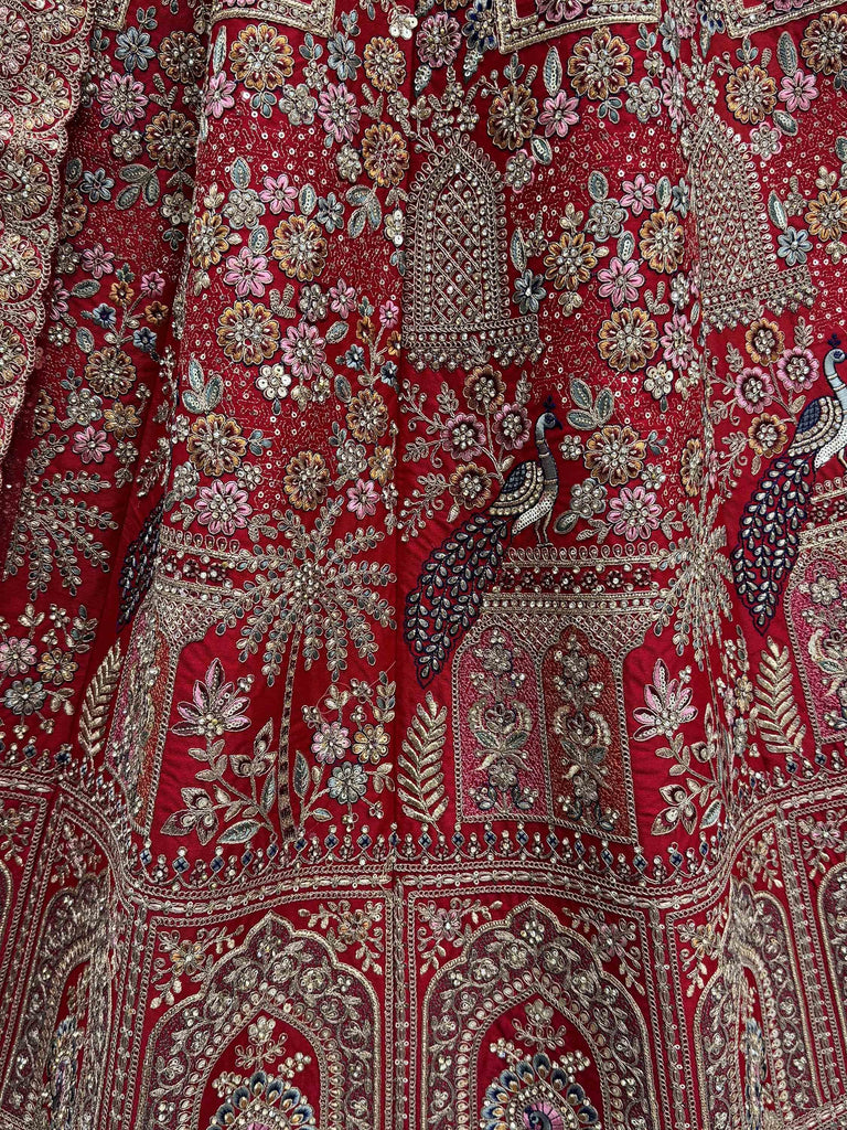 Awesome Red Dori Work Silk Bridal Lehenga Choli With Double Dupatta