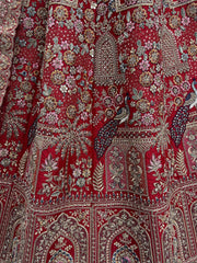 Awesome Red Dori Work Silk Bridal Lehenga Choli With Double Dupatta