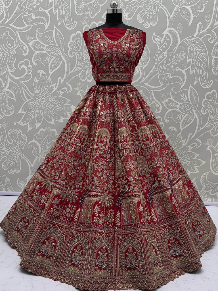 Awesome Red Dori Work Silk Bridal Lehenga Choli With Double Dupatta