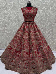 Awesome Red Dori Work Silk Bridal Lehenga Choli With Double Dupatta