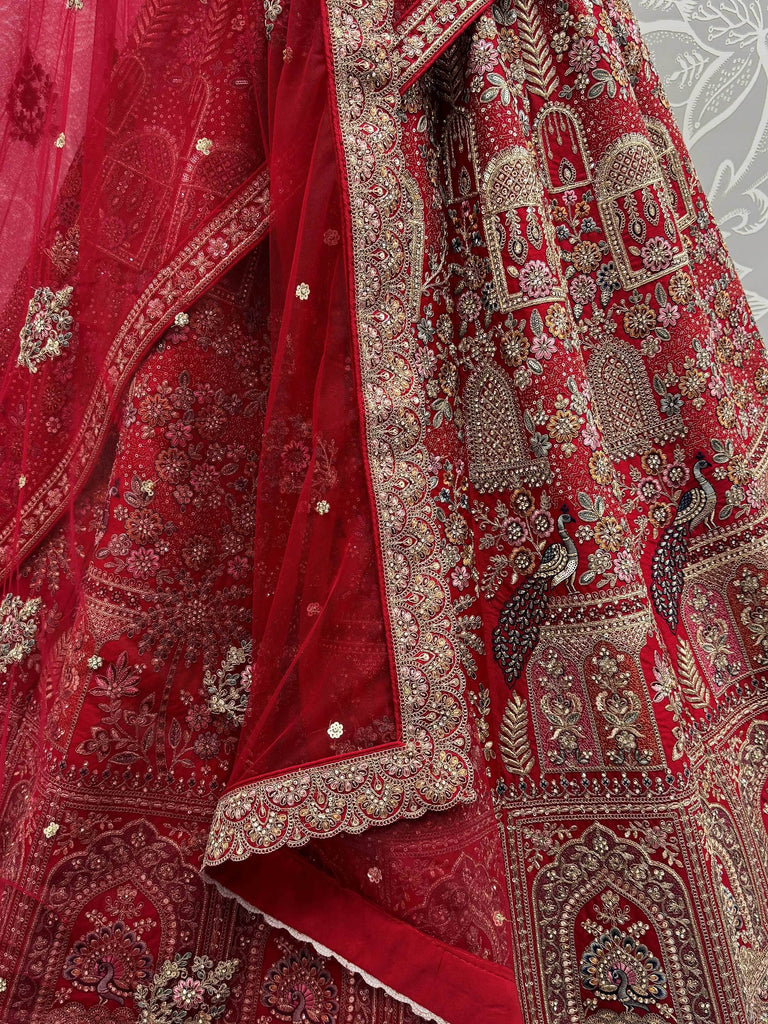 Awesome Red Dori Work Silk Bridal Lehenga Choli With Double Dupatta