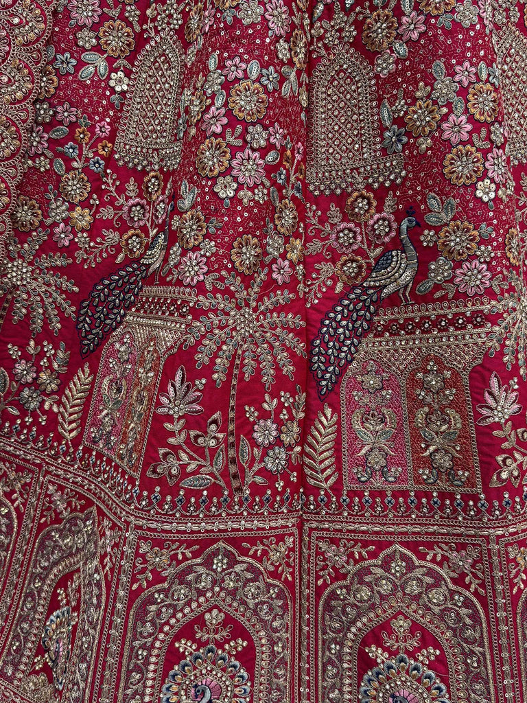 Attractive Pink Thread Work Silk Bridal Wear Lehenga Choli With Double Dupatta