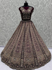 Spectacular Maroon Embroidery Net Bridal Wear Lehenga Choli With Dupatta