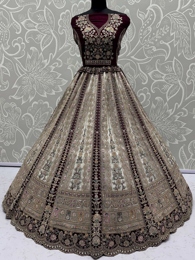 Astonishing Off-White Multi-Thread Work Net Bridal Lehenga Choli With Dupatta
