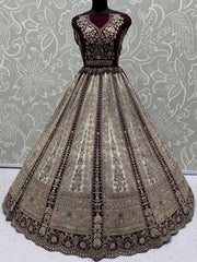 Astonishing Off-White Multi-Thread Work Net Bridal Lehenga Choli With Dupatta