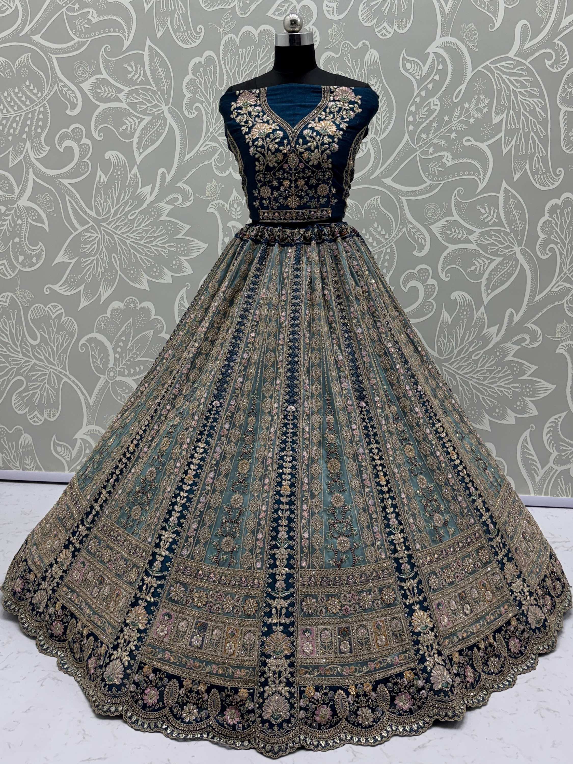 Superb Blue Dori Work Net Bridesmaid Lehenga Choli With Dupatta