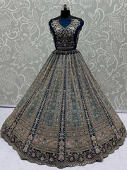 Superb Blue Dori Work Net Bridesmaid Lehenga Choli With Dupatta