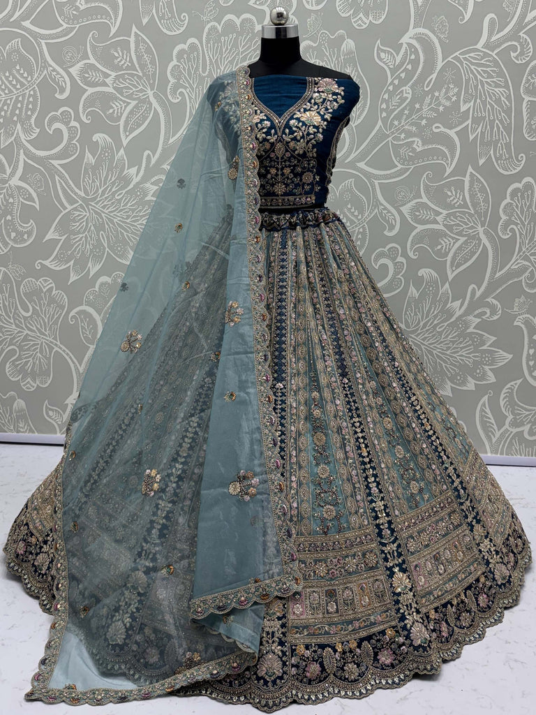 Superb Blue Dori Work Net Bridesmaid Lehenga Choli With Dupatta