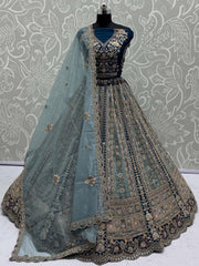 Superb Blue Dori Work Net Bridesmaid Lehenga Choli With Dupatta