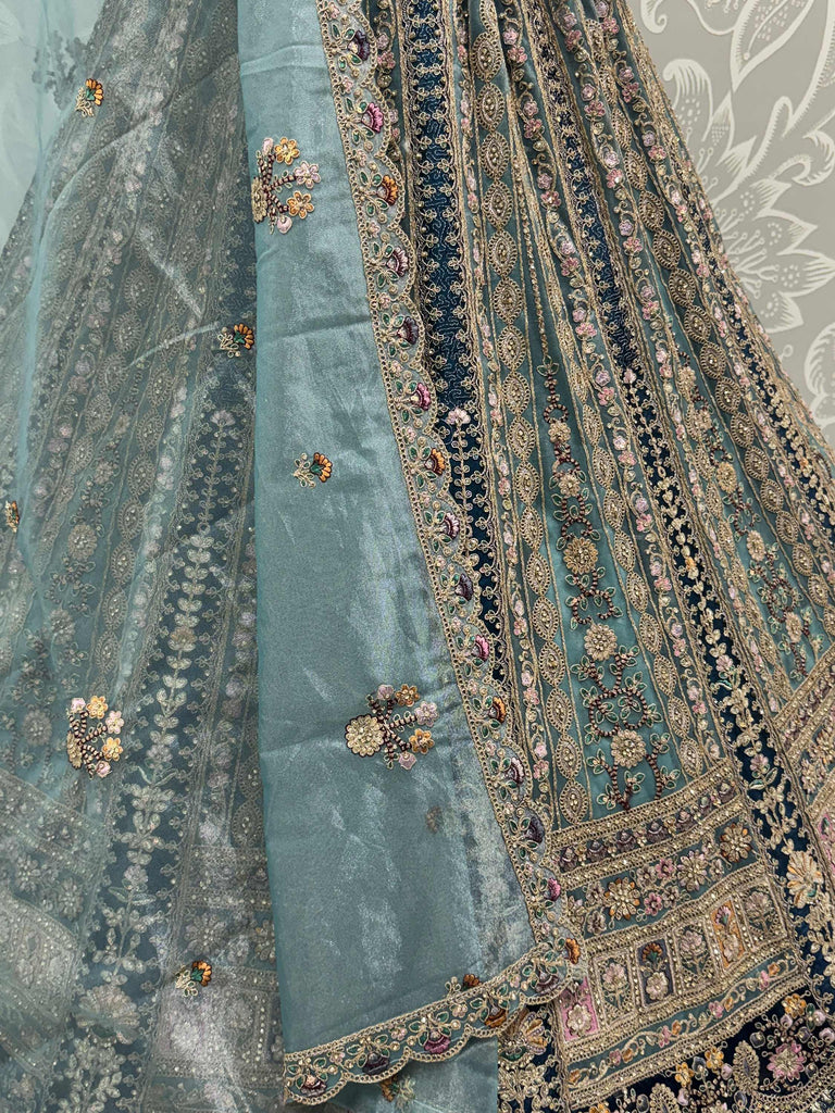 Superb Blue Dori Work Net Bridesmaid Lehenga Choli With Dupatta
