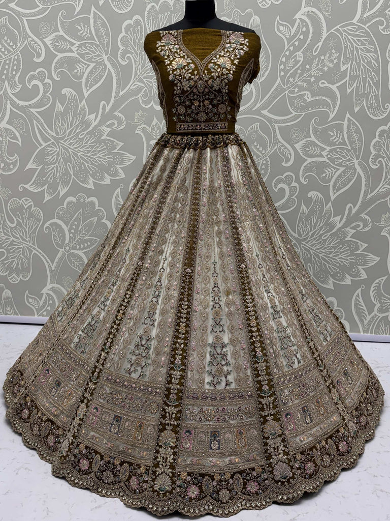 Dazzling Off-White Sequins Net Wedding Wear Lehenga Choli With Dupatta