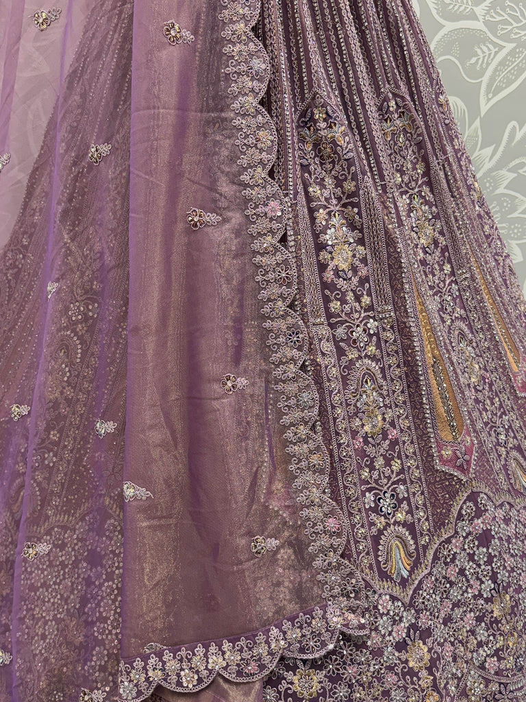 Amazing Purple Sequins Net Bridesmaid Lehenga Choli With Dupatta