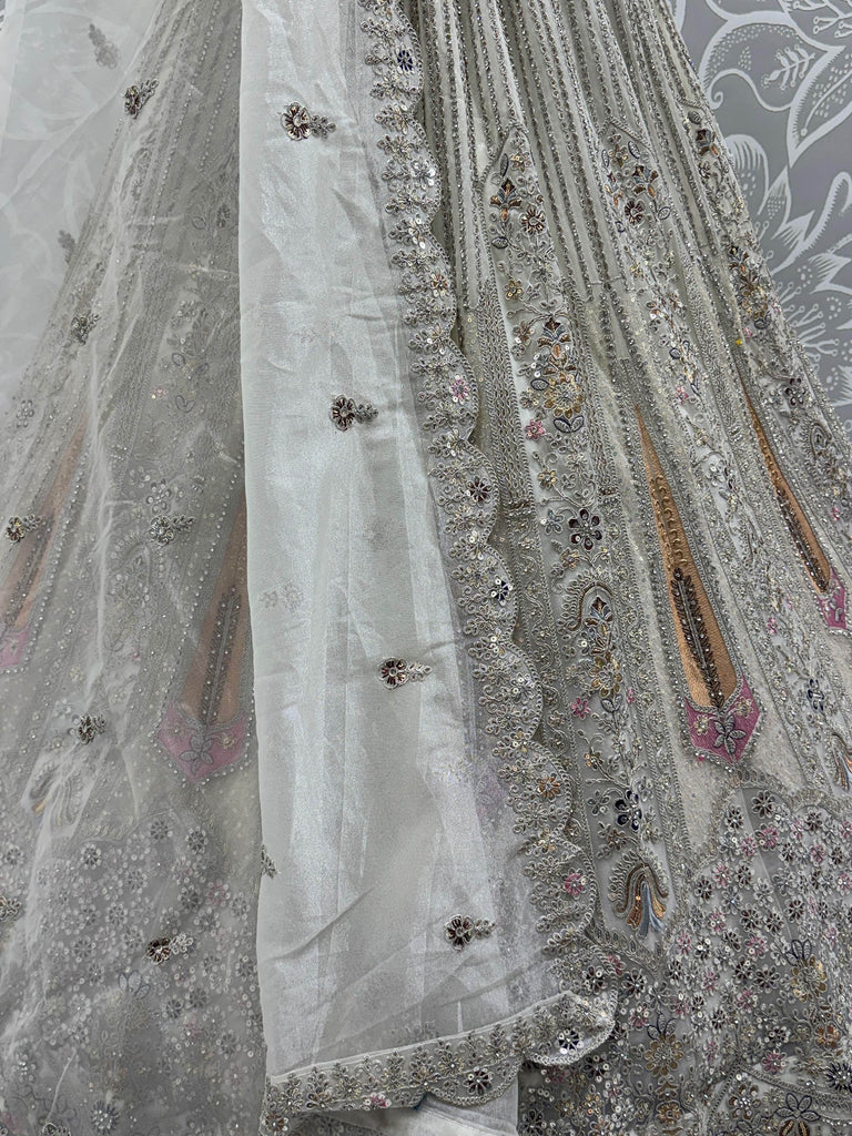 Attractive White Thread Work Net Wedding Wear Lehenga Choli With Dupatta