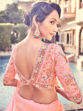 Lavish Peach Thread Work Organza Reception Wear Frill Saree With Blouse