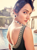 Dazzling Black Sequines Organza Cocktail Party Frill Saree With Blouse
