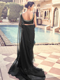 Dazzling Black Sequines Organza Cocktail Party Frill Saree With Blouse