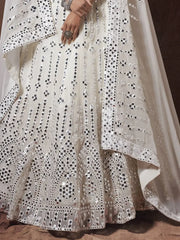 Marvelous White Mirror Work Georgette Lehenga Choli With Dupatta