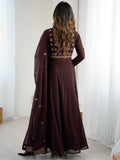 Gorgeous Brown Embroidered Georgette Traditional Gown With Dupatta