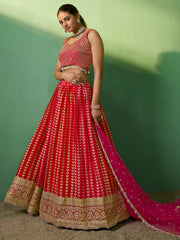 Fascinating Red Sequins Georgette Wedding Wear Lehenga Choli