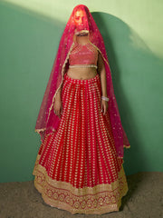 Fascinating Red Sequins Georgette Wedding Wear Lehenga Choli
