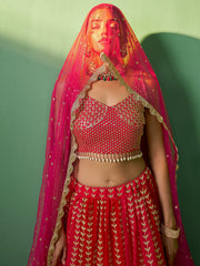 Fascinating Red Sequins Georgette Wedding Wear Lehenga Choli