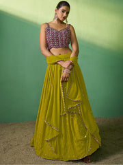 Precious Green Sequins Georgette Mehendi Wear Lehenga Choli