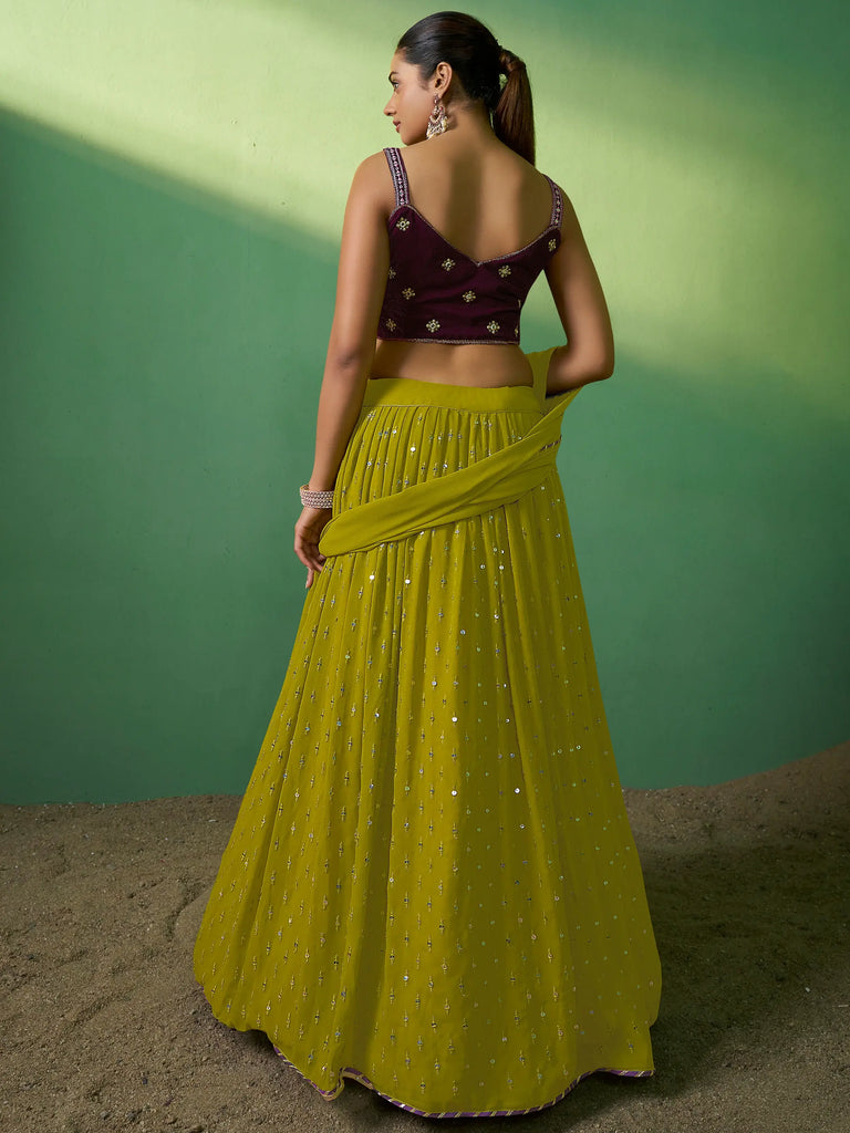 Precious Green Sequins Georgette Mehendi Wear Lehenga Choli